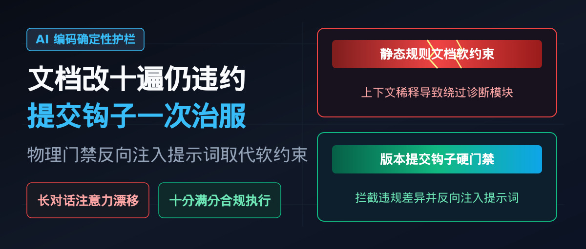 把 AGENTS.md 改了十遍都不听劝,一行 Git 钩子直接让 AI 满分照办